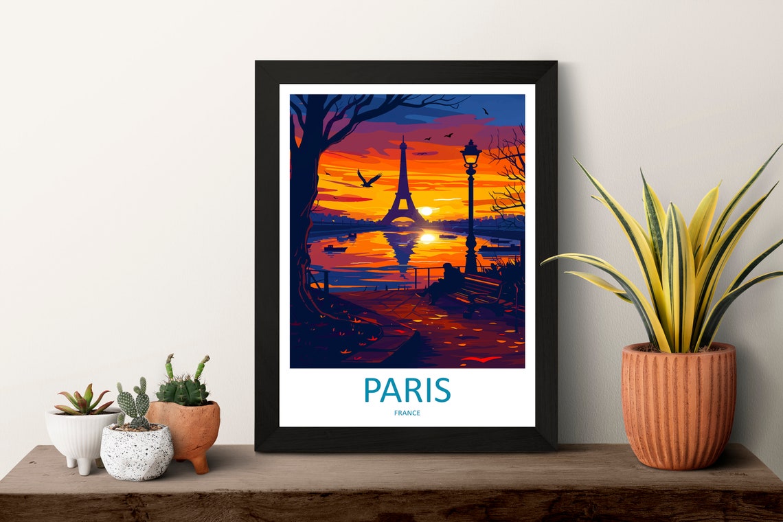 Paris Eiffel Tower Sunset Over the Seine Silhouette Travel Poster - Image 3