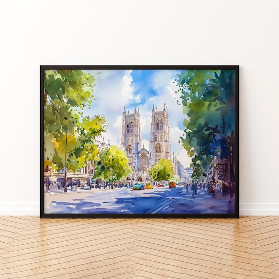 Westminster Abbey London Watercolor Travel Poster