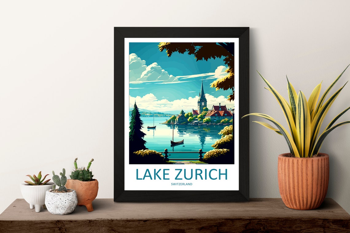 Lake Zurich Travel Print Wall Art Lake Zurich Wall Hanging Home Dcor Lake Zurich Gift Art Lovers Switzerland Art Lover Gift Lake Zurich Art - Image 3