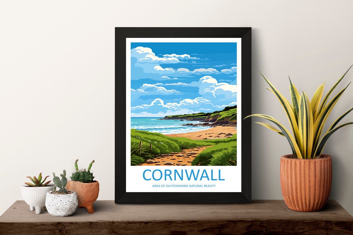 Cornwall England Sandy Beach Coastal Cliffs Surf View Poster - Image 3
