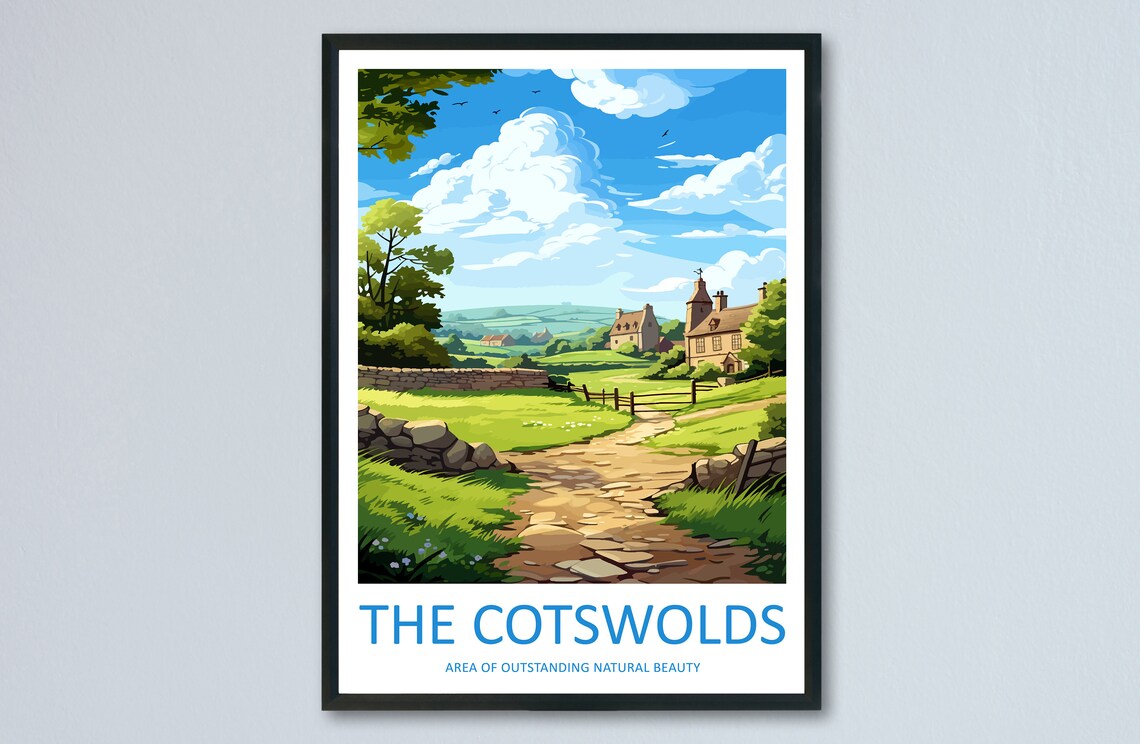 Cotswolds Travel Poster, UK Country Landscape