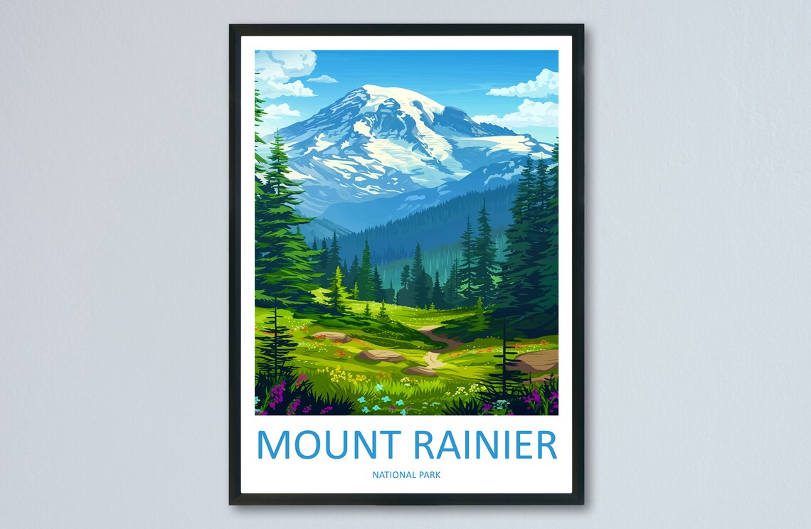Mount Rainier National Park Travel Poster, Wall Art