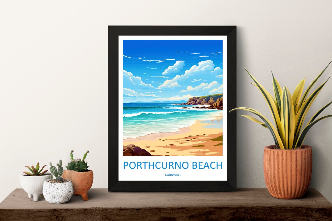 Porthcurno Beach Cornwall Turquoise Water Travel Poster View - Image 3