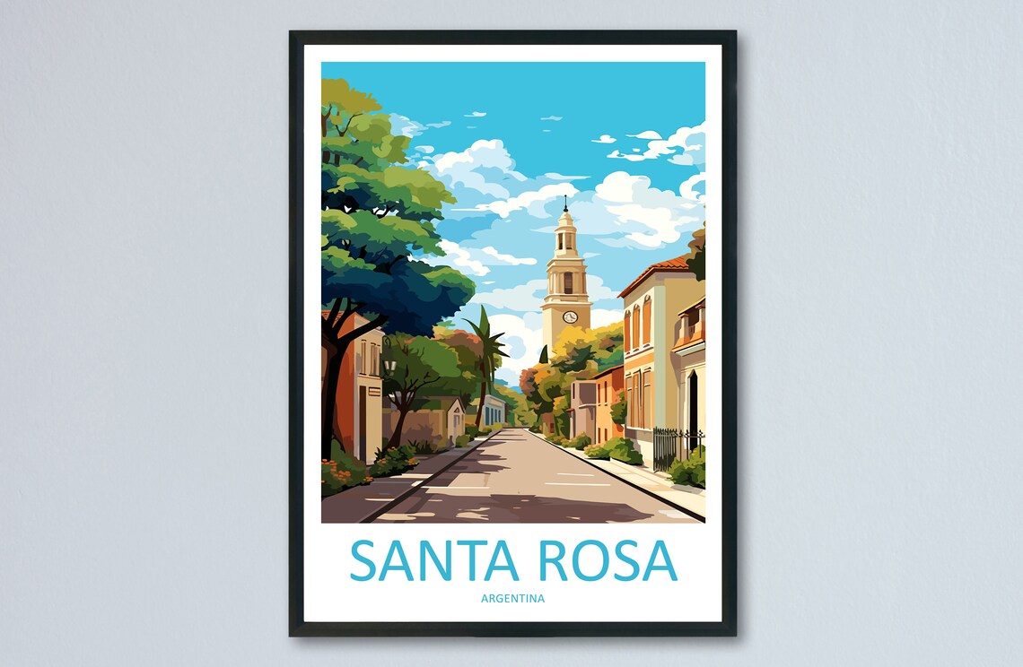 Santa Rosa Argentina Colonial Street Church Tower Travel Poster
