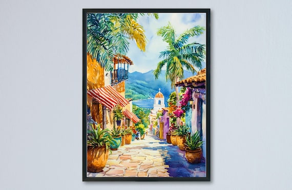 Sayulita Watercolor Poster Wall Art Hanging Home Dcor Gift Lovers Mexico