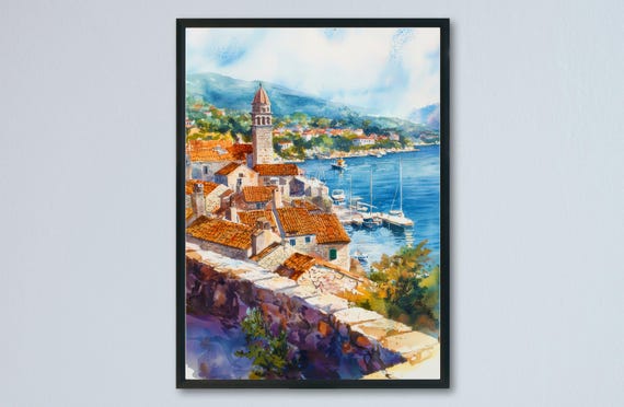 Korcula Watercolor Travel Poster, Croatia Wall Art