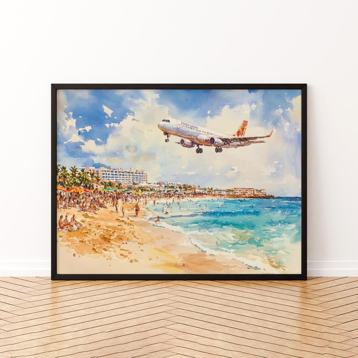 Saint Maarten Watercolor Travel Poster, Beach Landscape