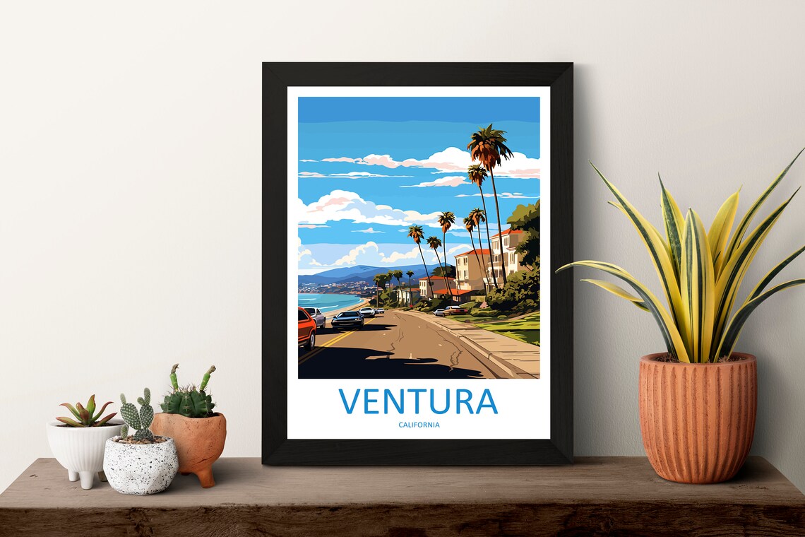 Ventura California Coastal Highway Palm Ocean View Travel Poster - Image 3