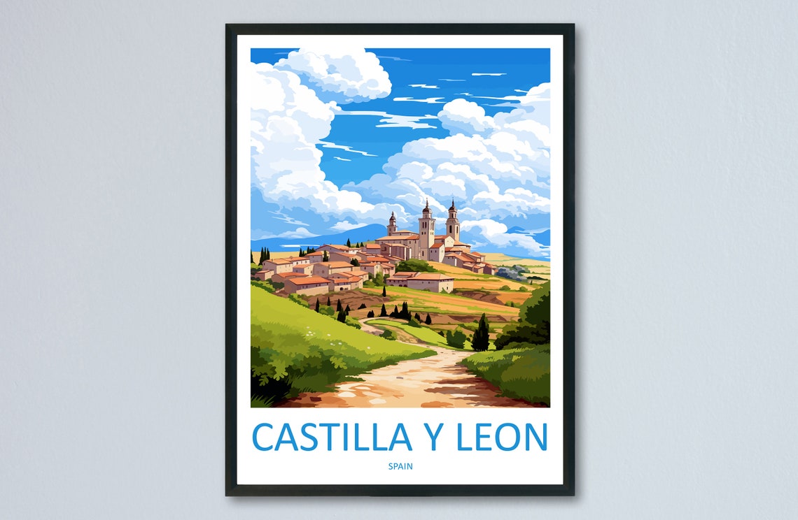 Castilla y León Spain Village Countryside Hills Travel Poster