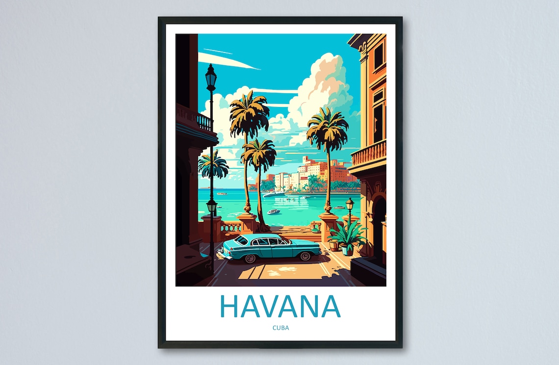 Havana Travel Poster, Caribbean Wall Art Print