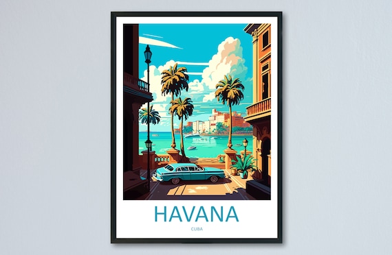 Havana Travel Poster, Caribbean Wall Art Print
