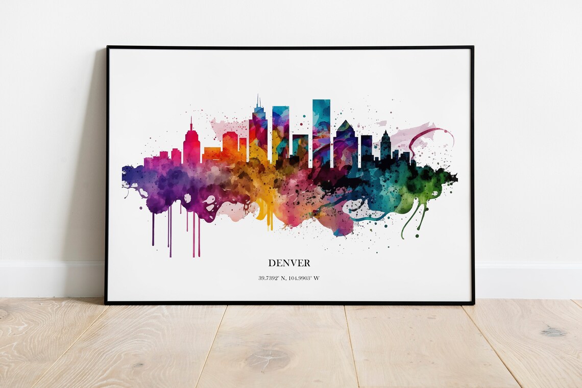 Denver Watercolour Skyline Print, Cityscape Poster