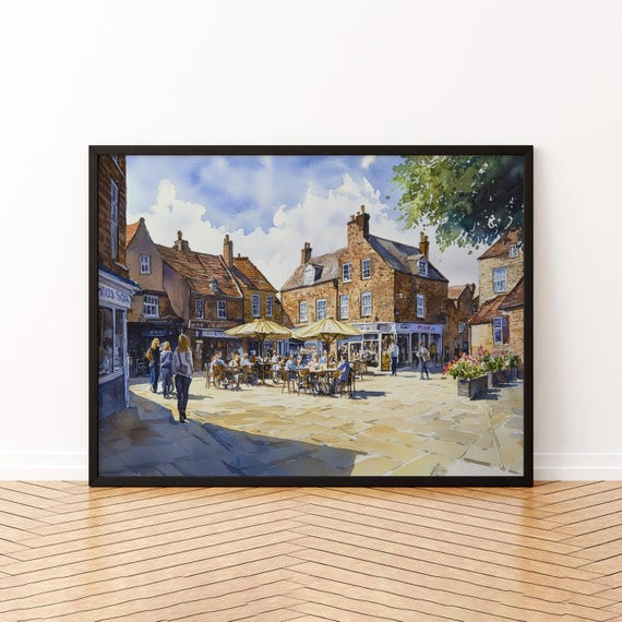 Thirsk England Watercolor Poster Travel Print Yorkshire Market Town Painting Countryside Wall Art Uk Souvenir