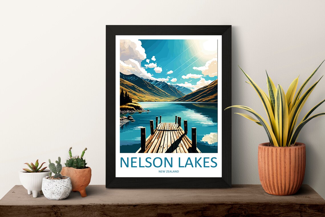 Nelson Lakes Travel Poster, New Zealand Landscape - Image 3