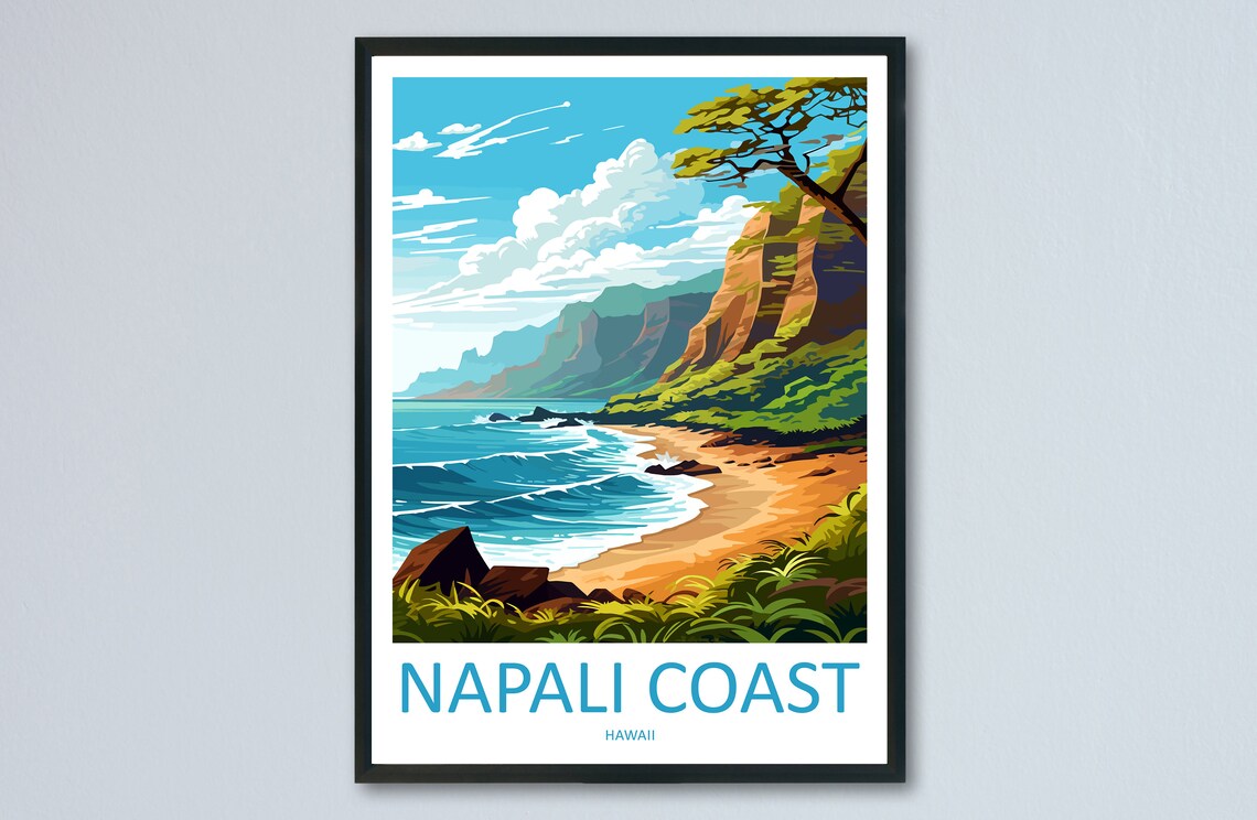 Napali Coast Travel Poster, Hawaii Wall Art