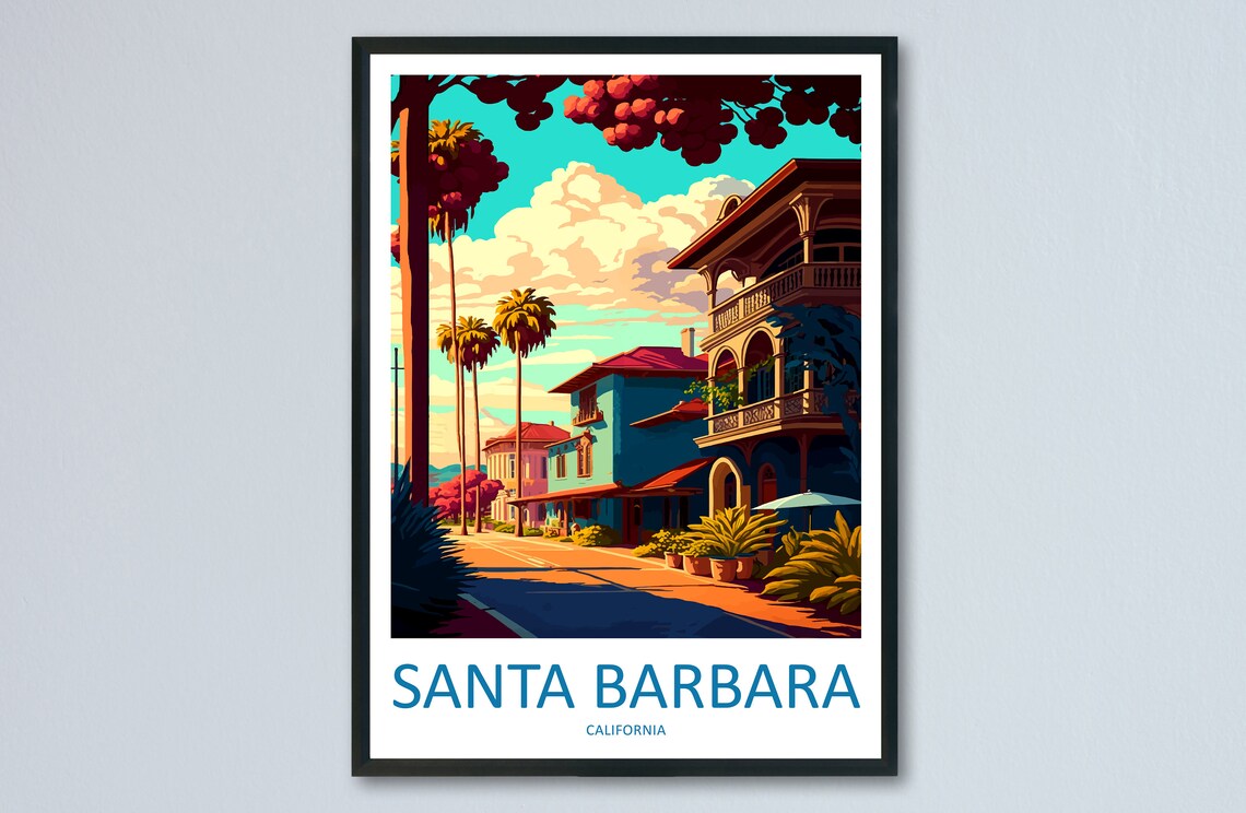 Santa Barbara Travel Poster, California Wall Art