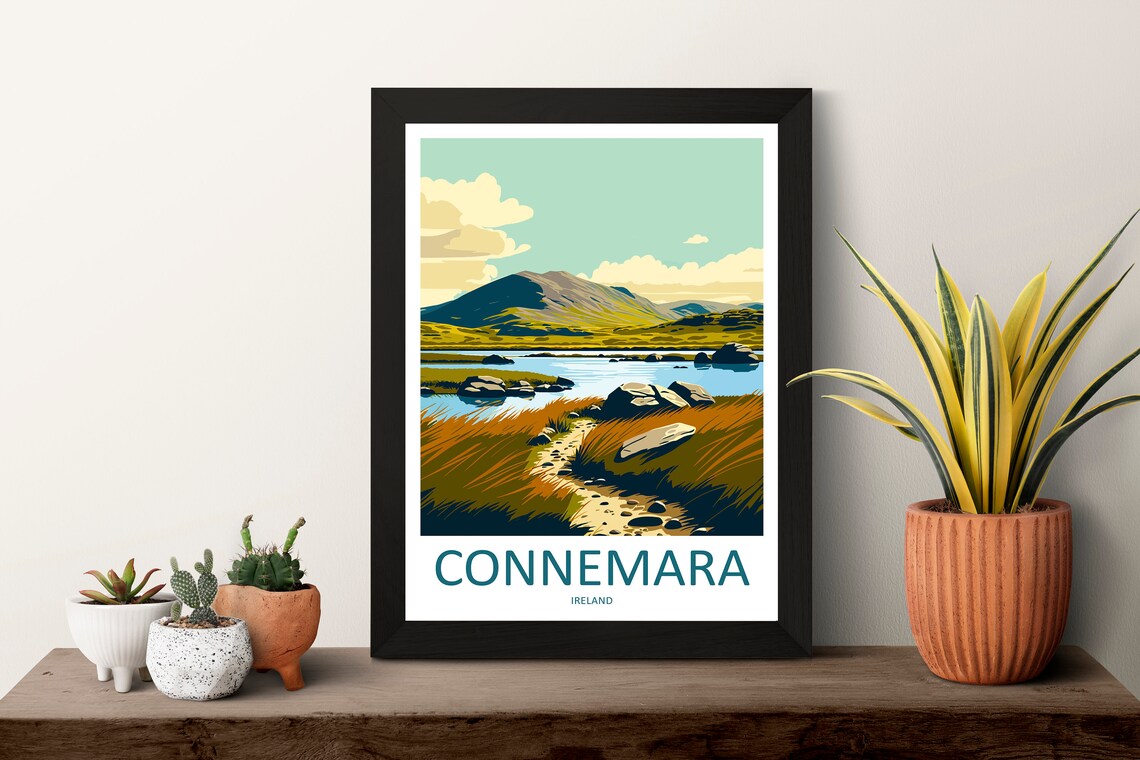 Connemara Ireland Mountain Lake Golden Meadow Trail Travel Poster - Image 3