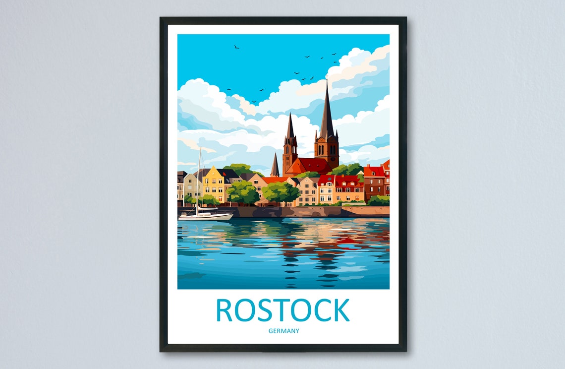 Rostock Germany Harbor Waterfront Historic Churches Travel Poster