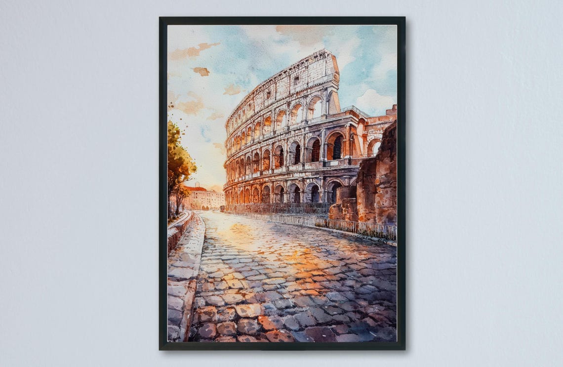 Rome Watercolor Poster Print, Italy Cityscape