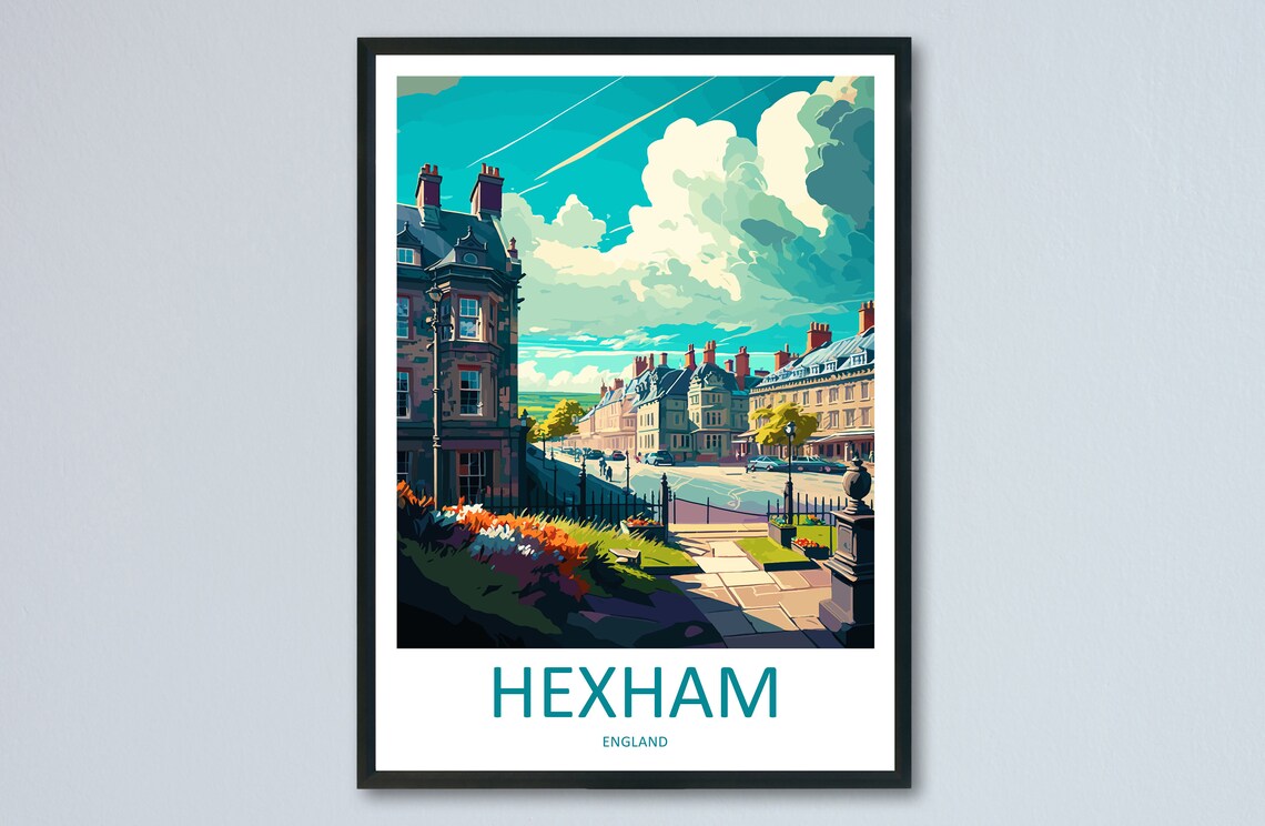 Hexham England Historic Georgian Street Sunny Day Travel Poster