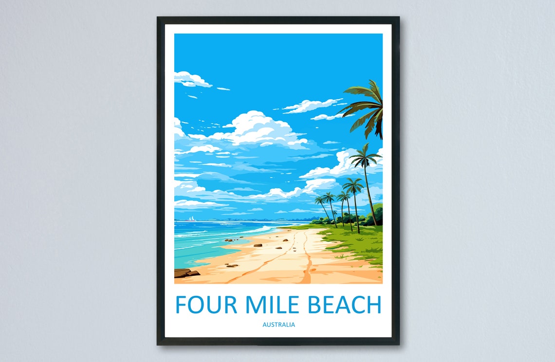 Four Mile Beach Australia Palm Lined Sandy Shore Travel Poster