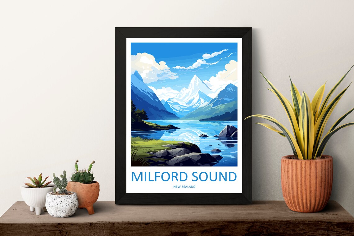 Milford Sound New Zealand Fiord with Snow Capped Peaks Poster - Image 3