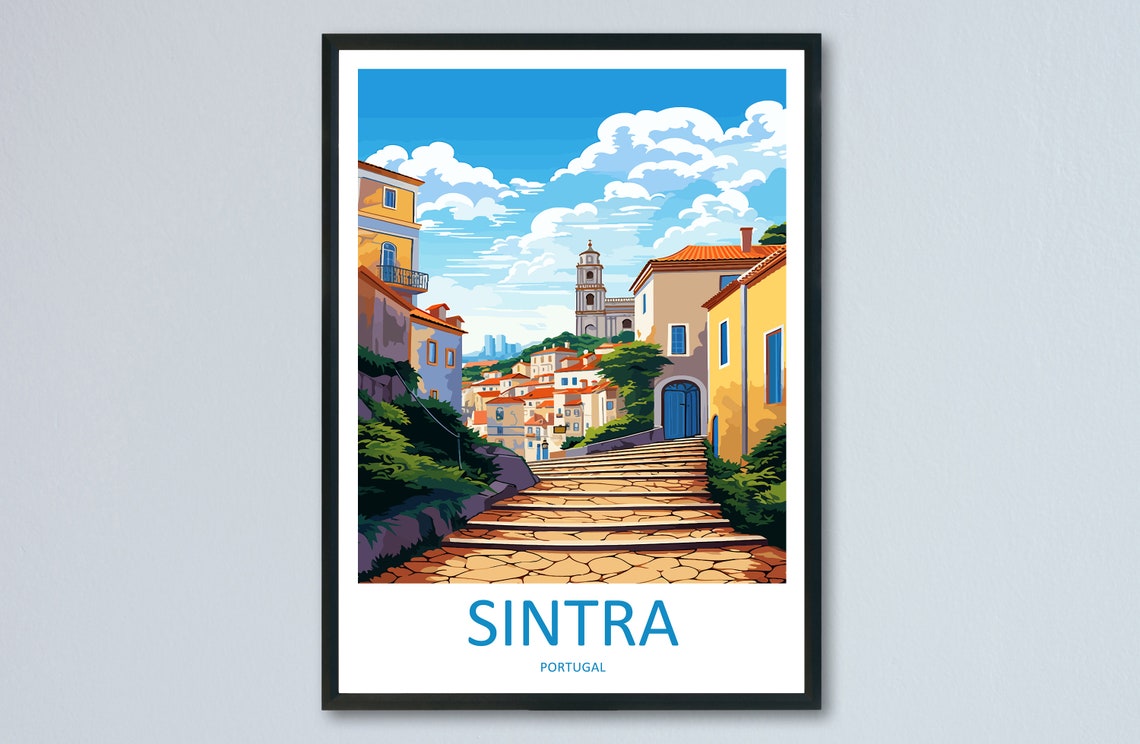 Sintra Portugal Stone Steps Old Town Illustration Travel Poster