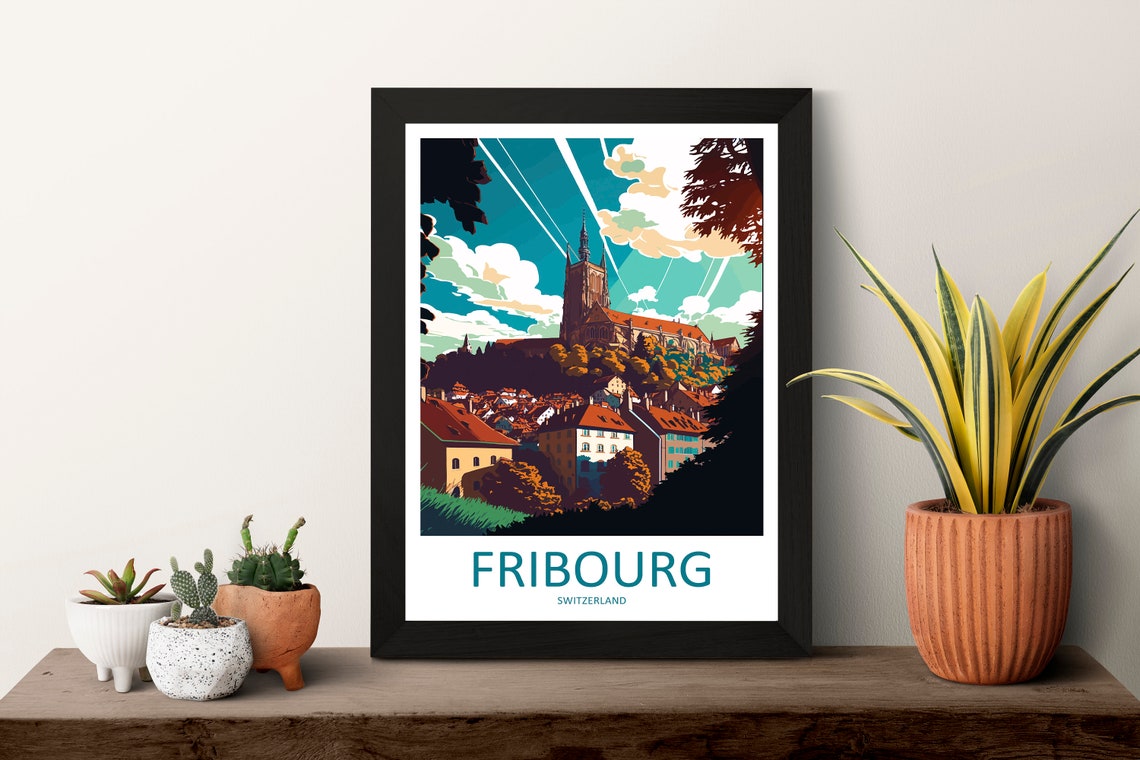 Fribourg Travel Print Wall Art Fribourg Wall Hanging Home Dcor Fribourg Gift Art Lovers Switzerland Art Lover Gift Fribourg Travel Art - Image 3