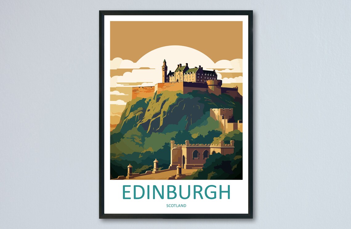 Edinburgh Castle Golden Sunset Cityscape Scotland Travel Poster