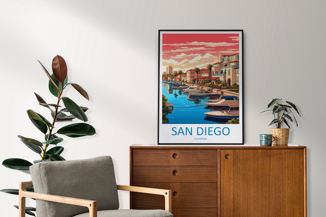 San Diego California Marina Boats at Sunset Waterfront Poster - Image 2
