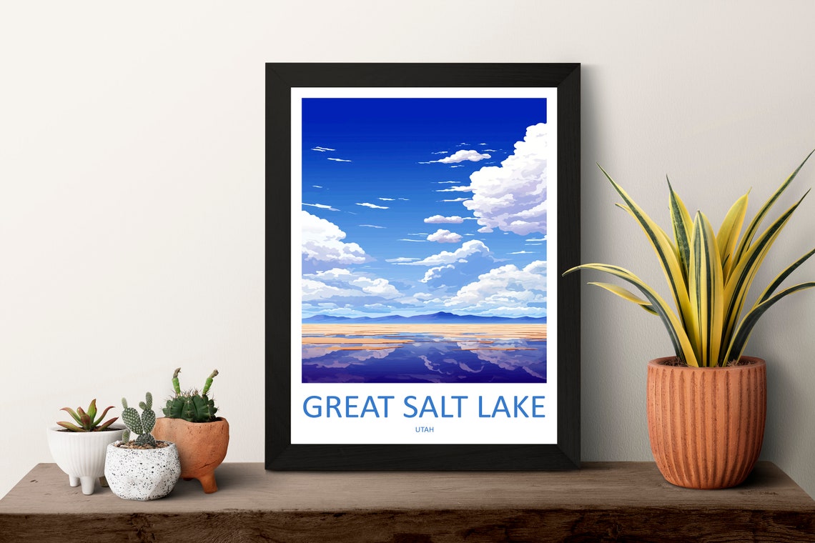 Great Salt Lake Utah Mirror Calm Water Cloudy Sky Reflections Poster - Image 3