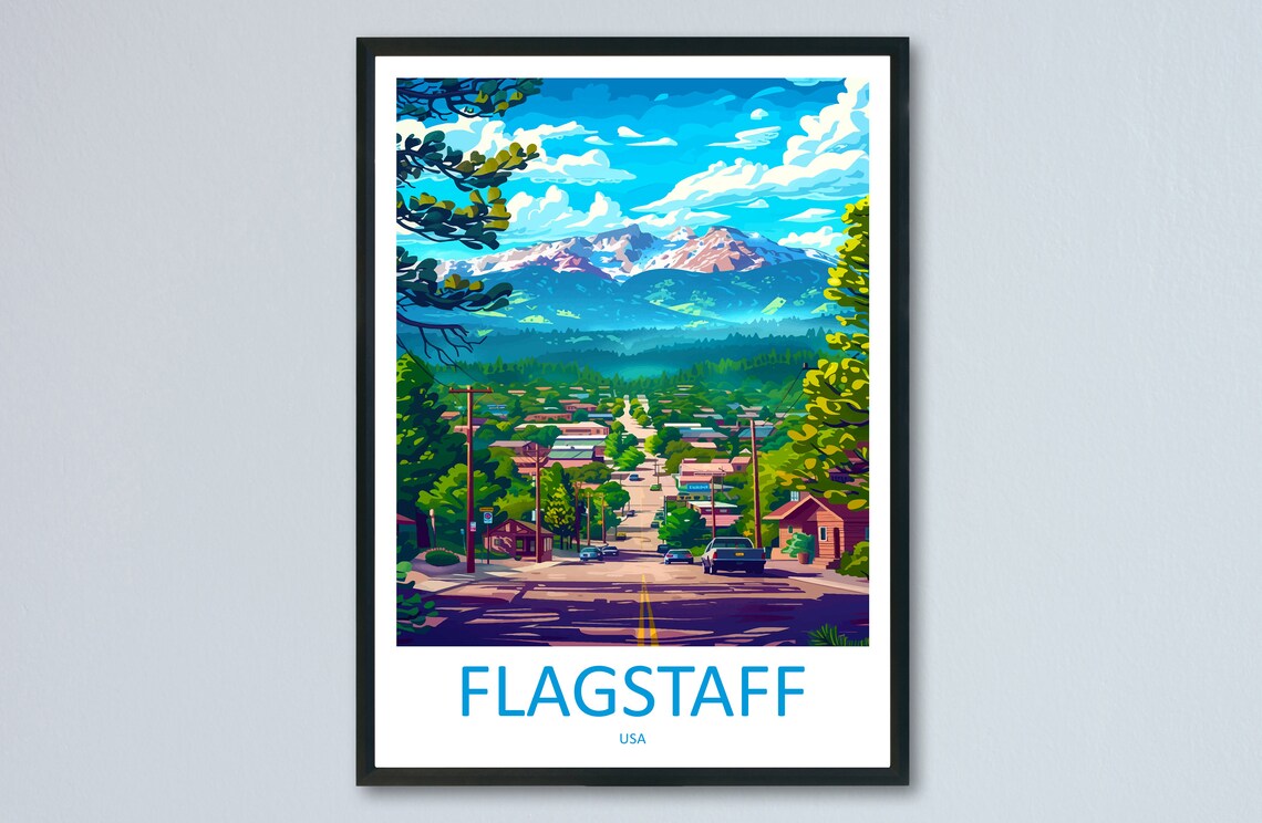 Flagstaff Arizona Mountain Town Main Street View Travel Poster - Image 3