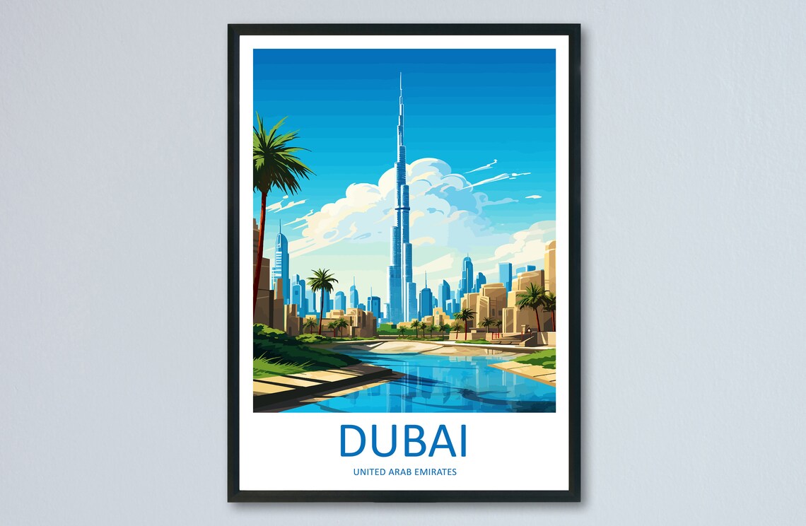 Dubai Skyline Burj Khalifa United Arab Emirates Travel Poster