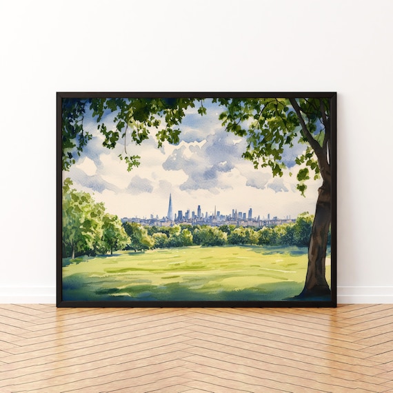 London Skyline with The Shard Seen from a Green Summer Park Poster