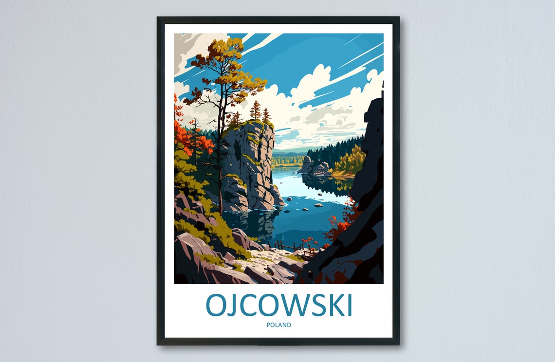 Ojcowski Poland Rocky River Gorge Autumn Forest Travel Poster
