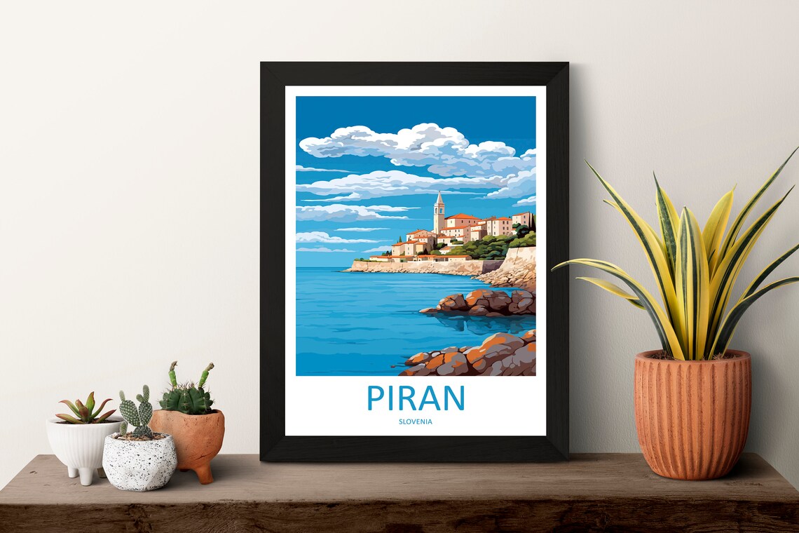 Piran Slovenia Coastal Old Town Bell Tower Sunny View Poster - Image 3