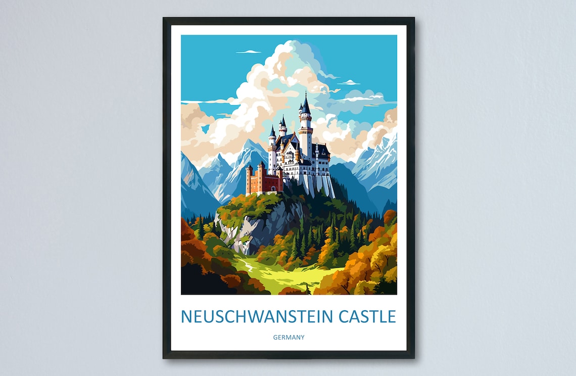 Neuschwanstein Castle Travel Poster, Germany Landscape
