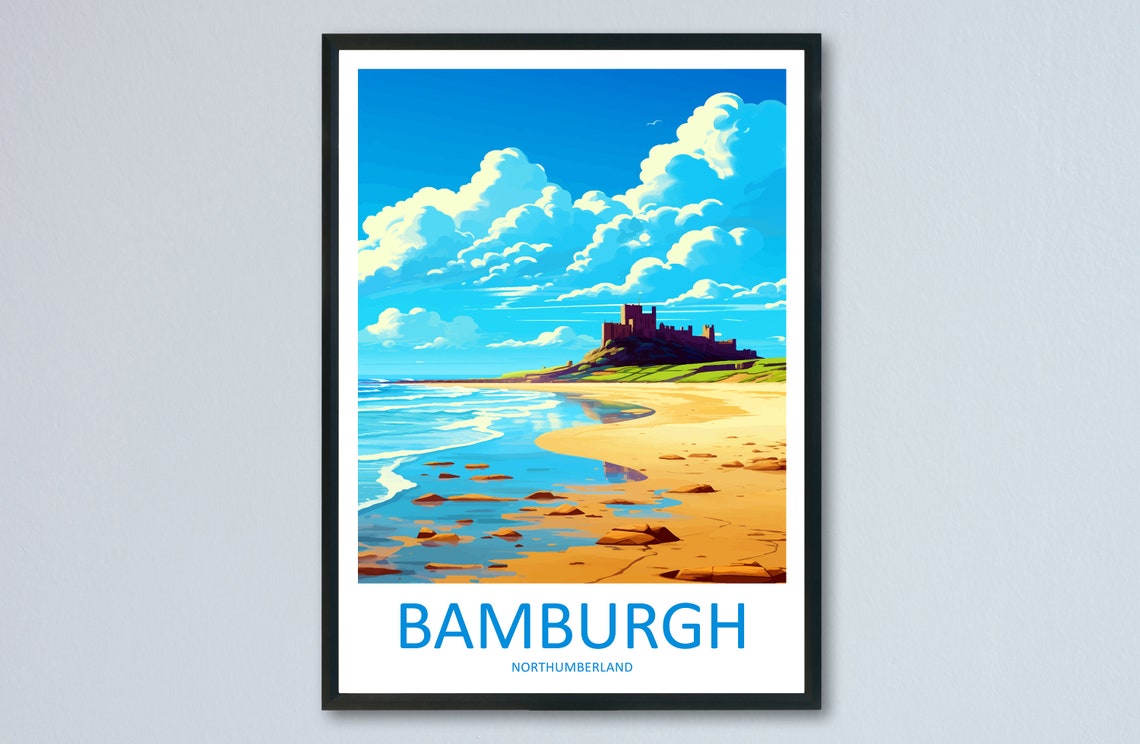 Bamburgh Castle Northumberland Beach England Scene Travel Poster