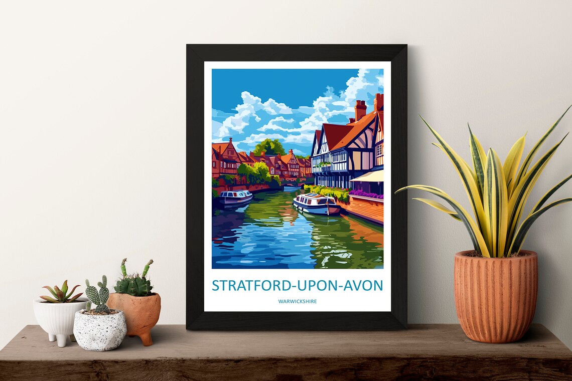 Stratford Upon Avon Warwickshire River Boats Timber Buildings Poster - Image 3