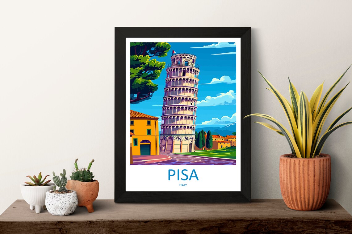 Pisa Italy Leaning Tower Sunny Landmark Square Travel Poster - Image 3