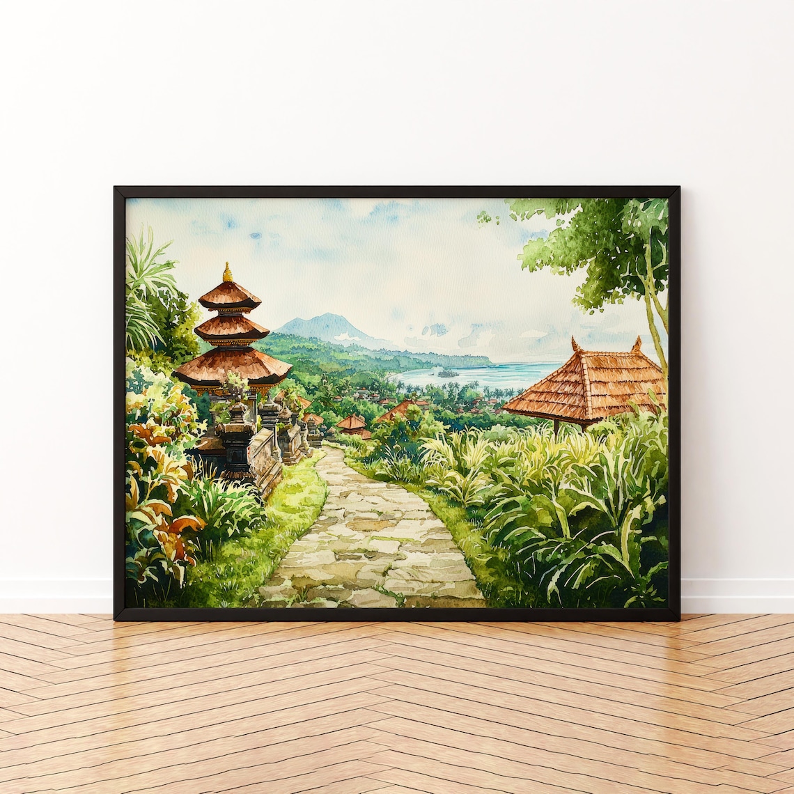 Bali Watercolor Travel Poster, Indonesia Landscape