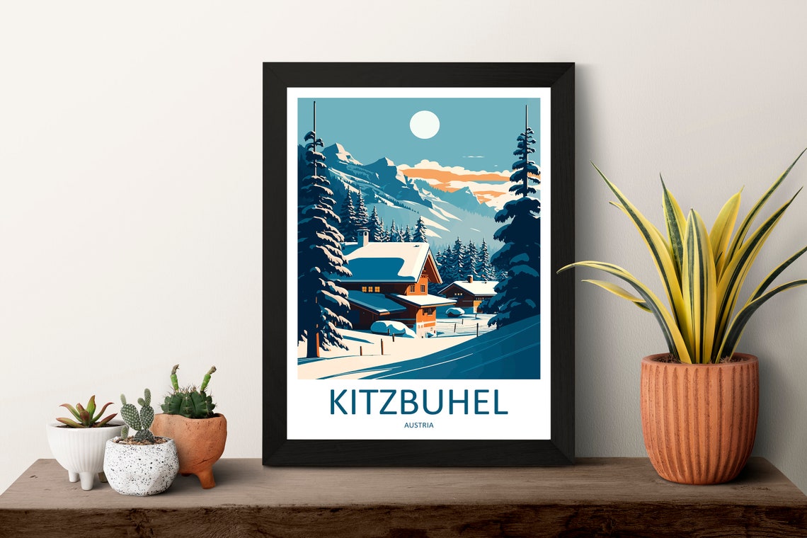 Kitzbuhel Austria Snowy Alpine Chalet Illustrated Ski Resort Poster - Image 3