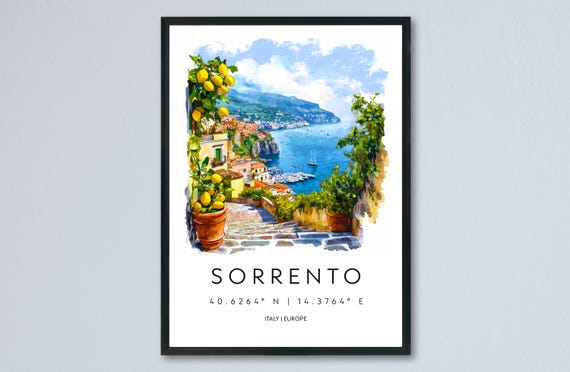 Sorrento Watercolor Travel Poster, Italy Cityscape