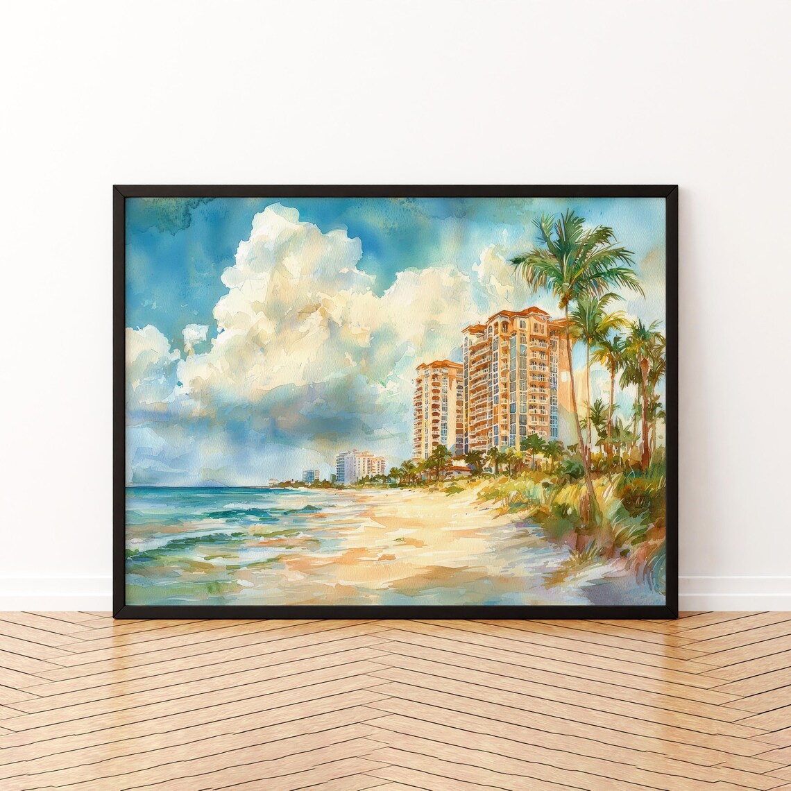 Marco Island Beach Watercolor Tropical Palm Coast Landscape Poster