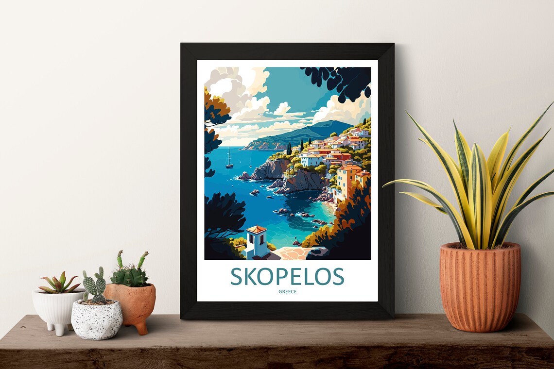 Skopelos Greece Island Coastal Cliff Town Aegean Sea Travel Poster - Image 3