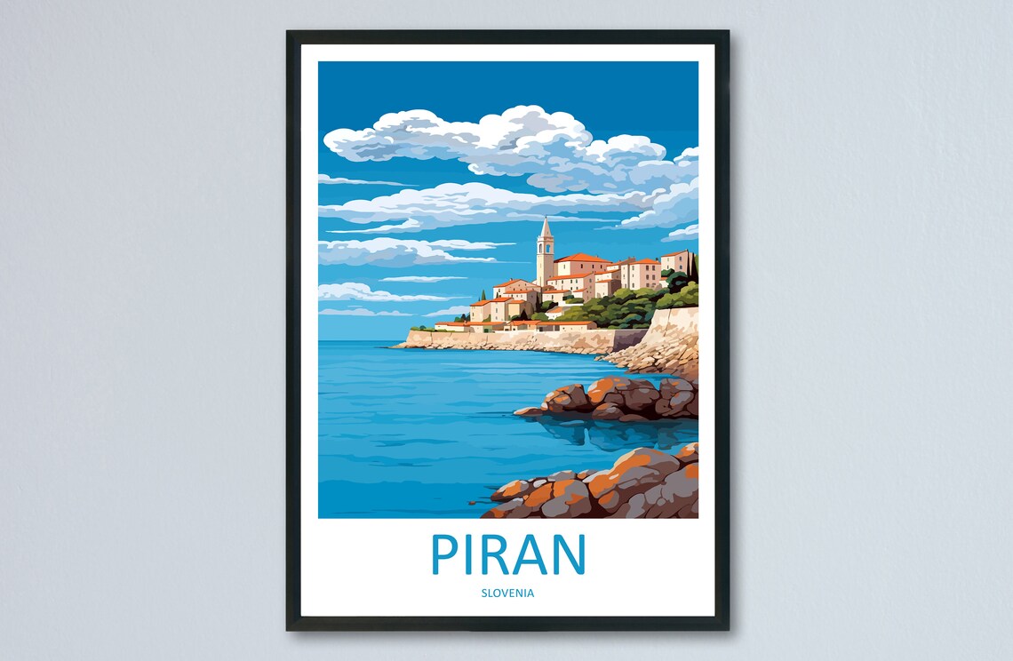 Piran Slovenia Coastal Old Town Bell Tower Sunny View Poster