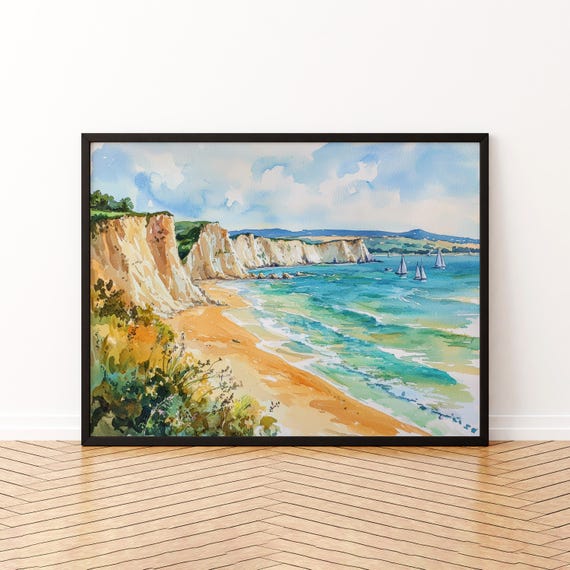 Isle Of Wight Watercolor Poster Landscape Wall Art Hanging Home Dcor Gift Lovers United Kingdom