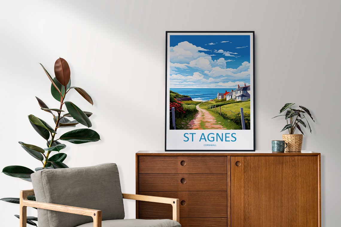 St Agnes Cornwall Coastal Path Cottages Vintage Travel Poster - Image 2