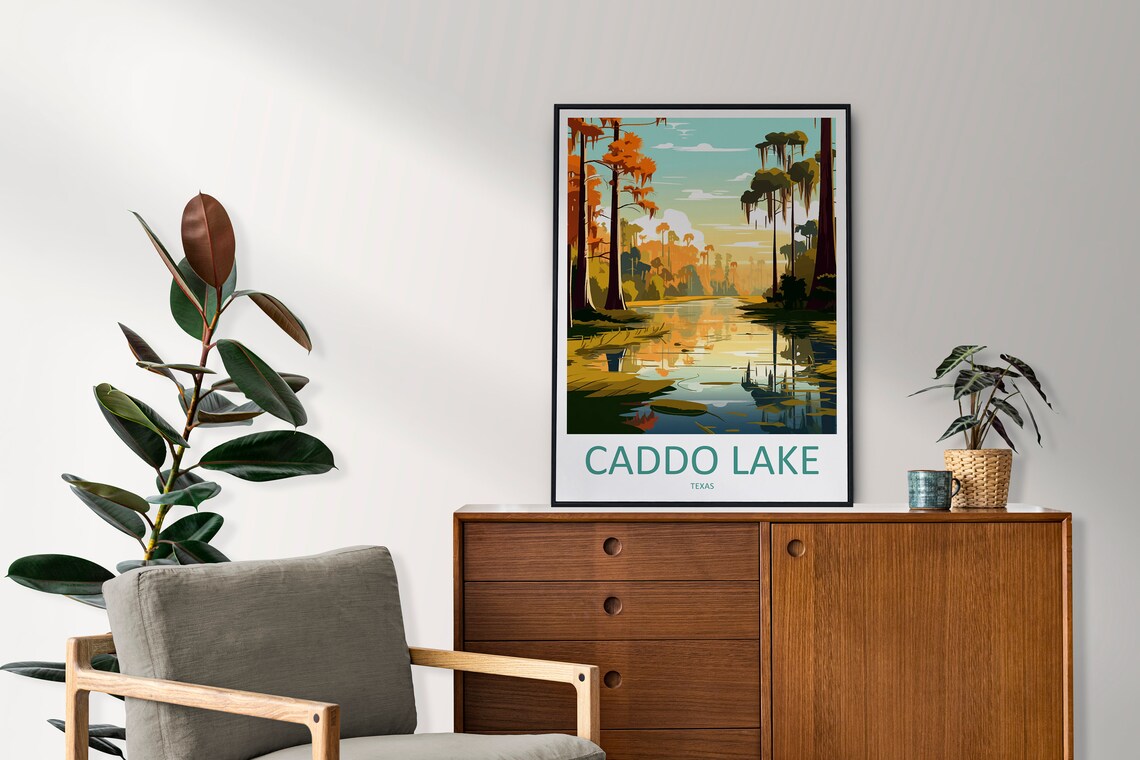Caddo Lake Texas Cypress Swamp Bayou Sunset Travel Scene Poster - Image 2