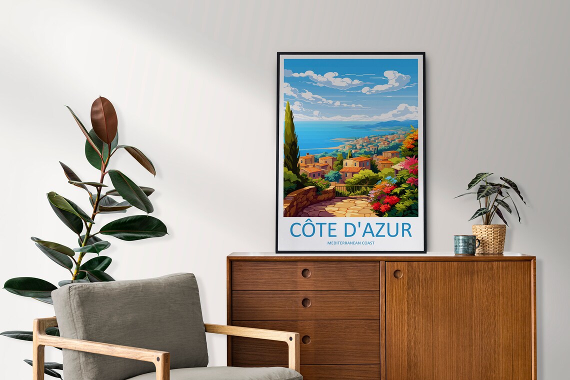 Cote d'Azur France Hilltop Village Mediterranean Coast Poster - Image 2